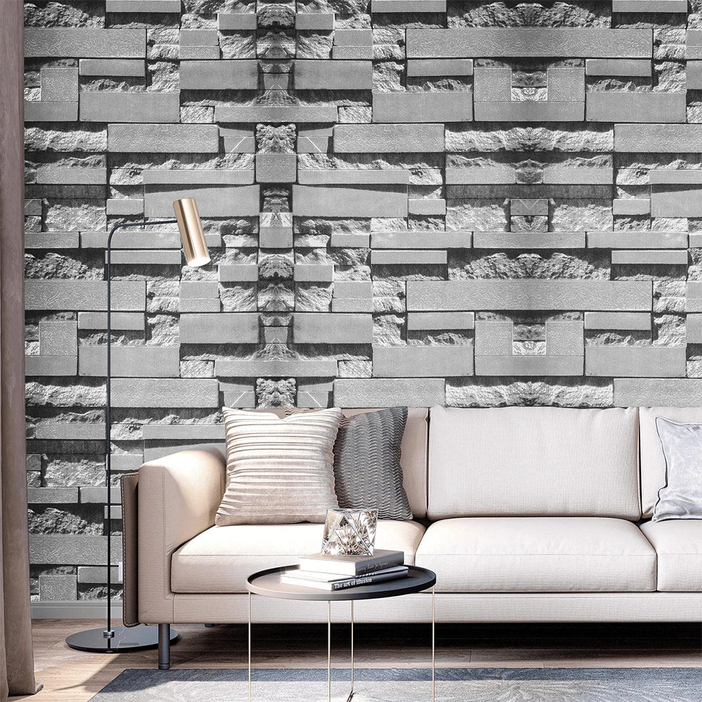 Haodirect 3D Retro Country Brick Effect Wallpaper
