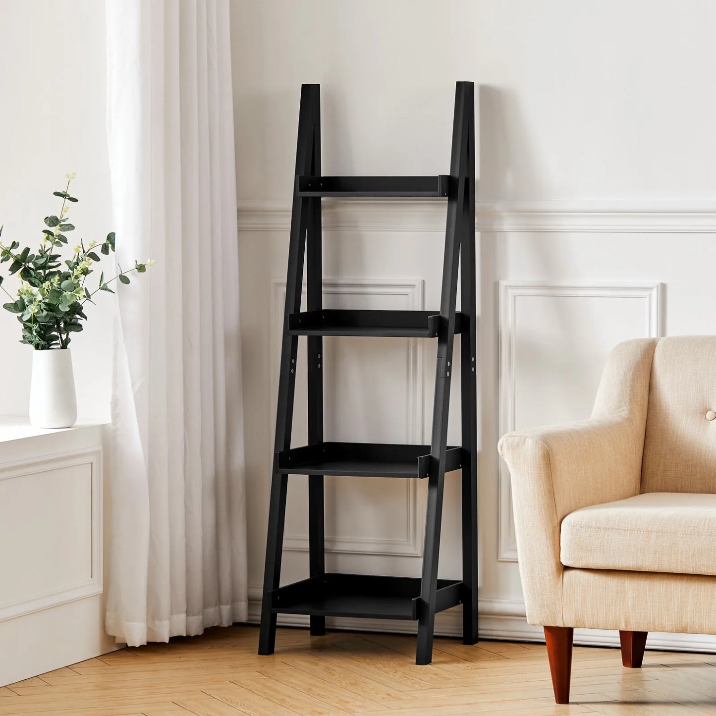 4-Tier Wooden Display Ladder Shelf